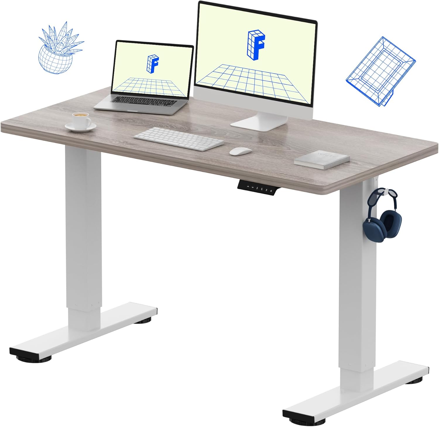 Desk Setup Office - One-Piece Electric Height Adjustable Standing Desk