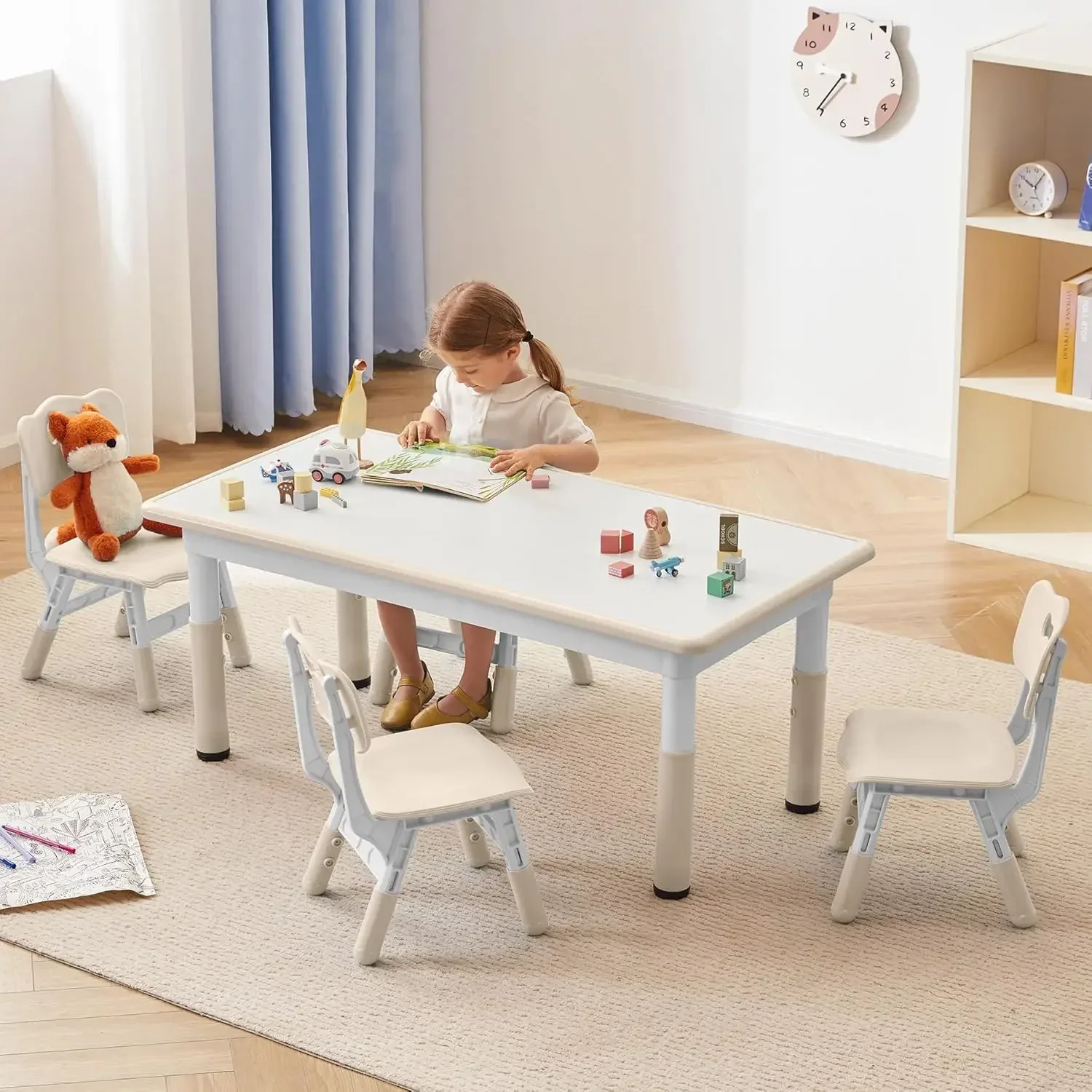 Desk Setup Study - Kids Study Table and Chairs Set,