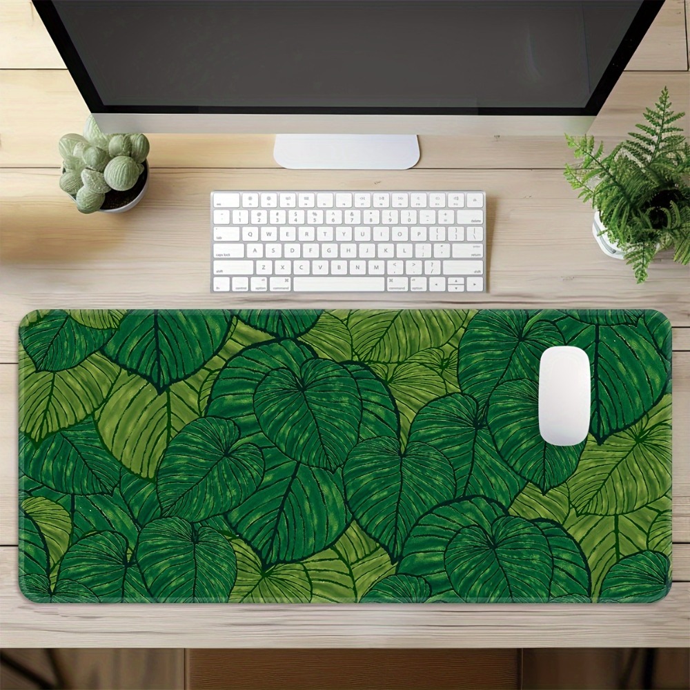 Desk Setup With Plants - Tropical green leaf expandable mouse pad,