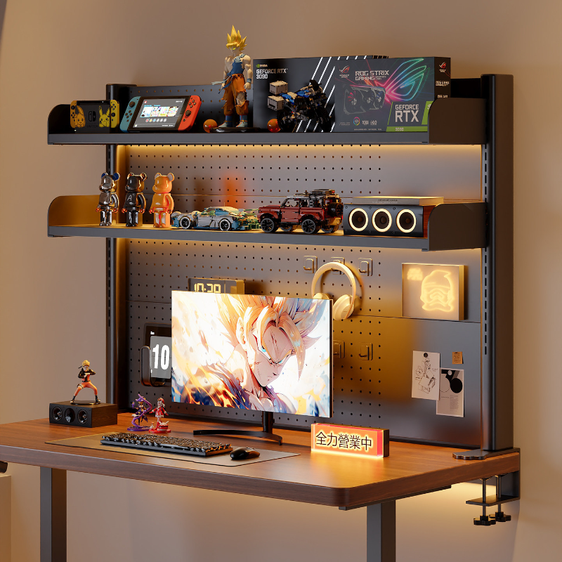 Desk Setup Study - Clamp on Desk Shelf with Pegboard