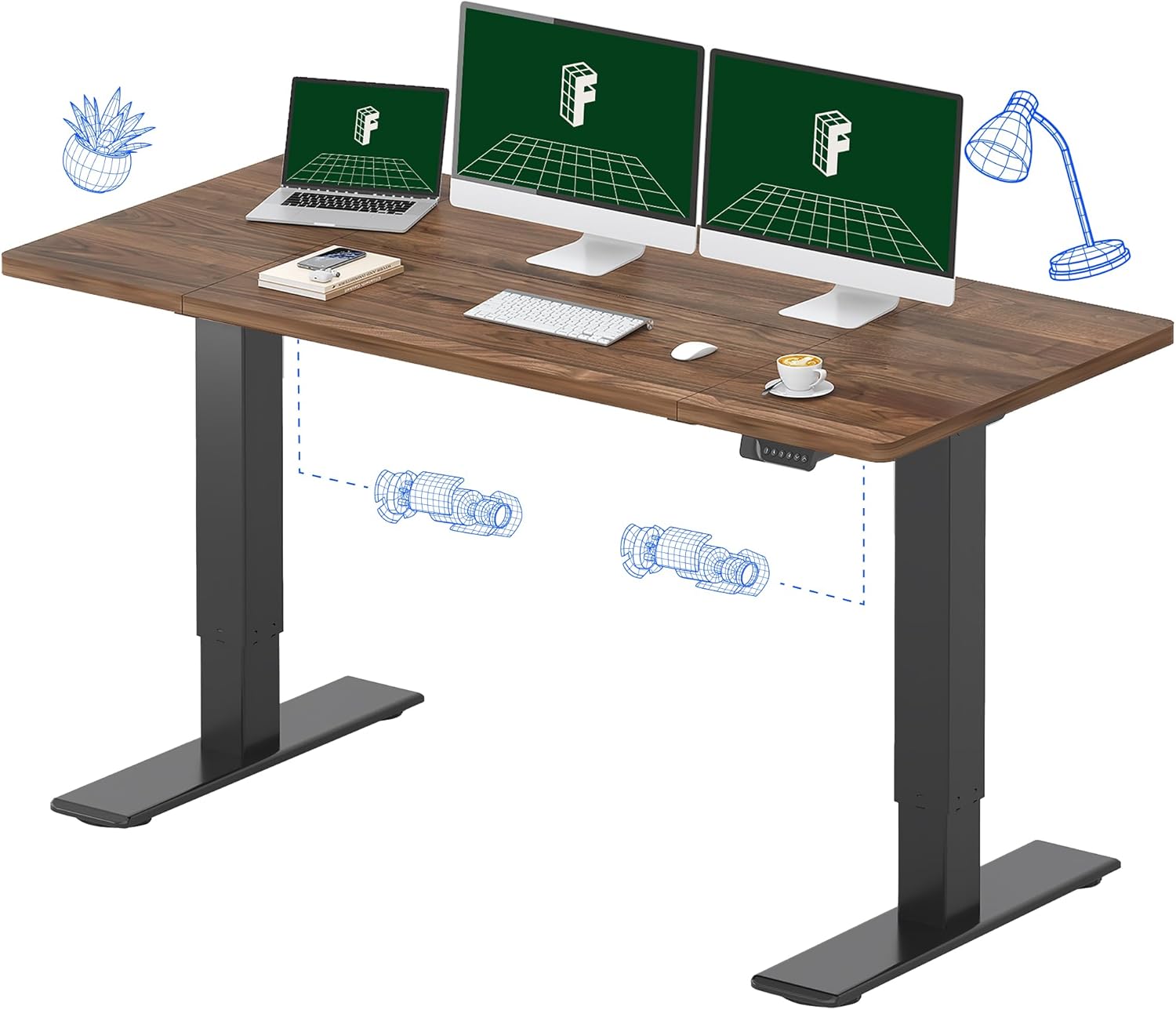 Desk Setup Dual Monitor - Large Electric Standing Desk with Dual