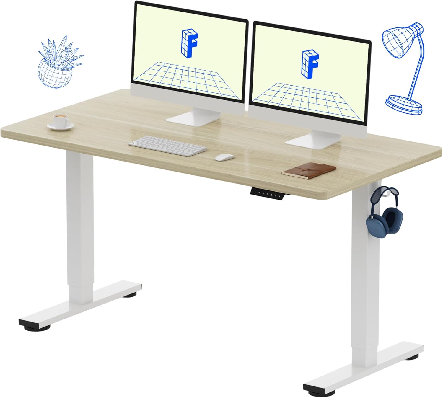 Desk Setup Office - Electric Height Adjustable Standing Desk, 55x28