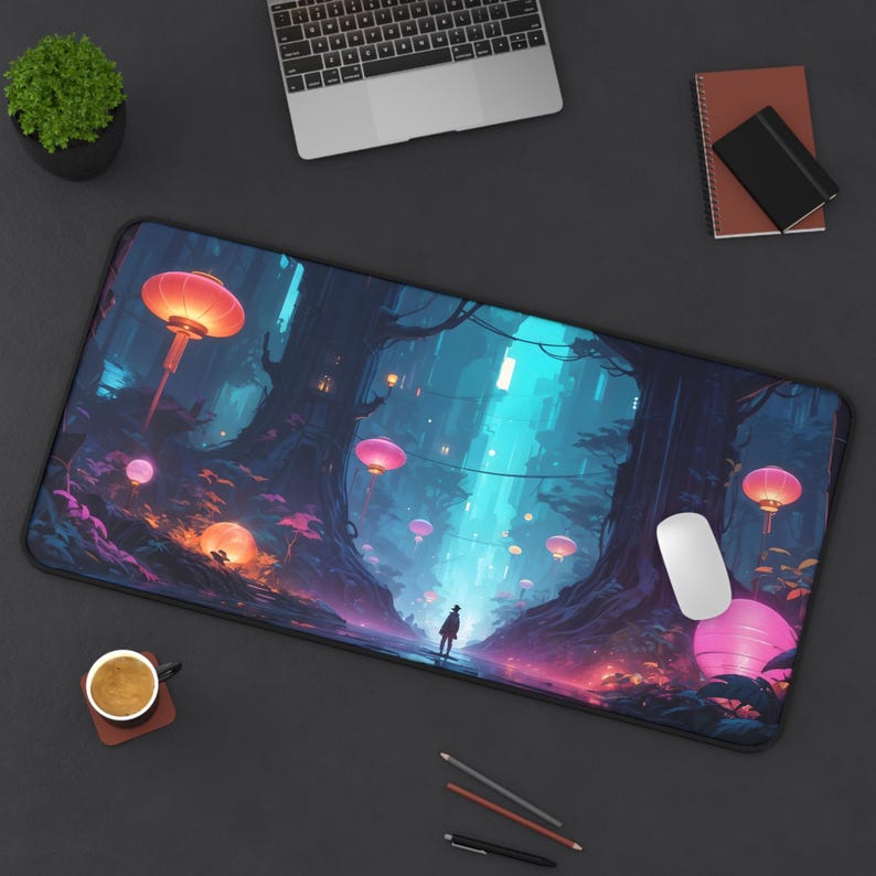 Desk Setup With Plants - Mushroom Forest Desk Pad， Plants XXL