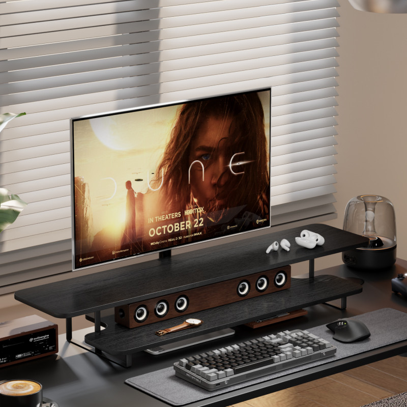 Walnut Finish Monitor Stand Ri - Desk Setup With Laptop And Monitor recension och pris
