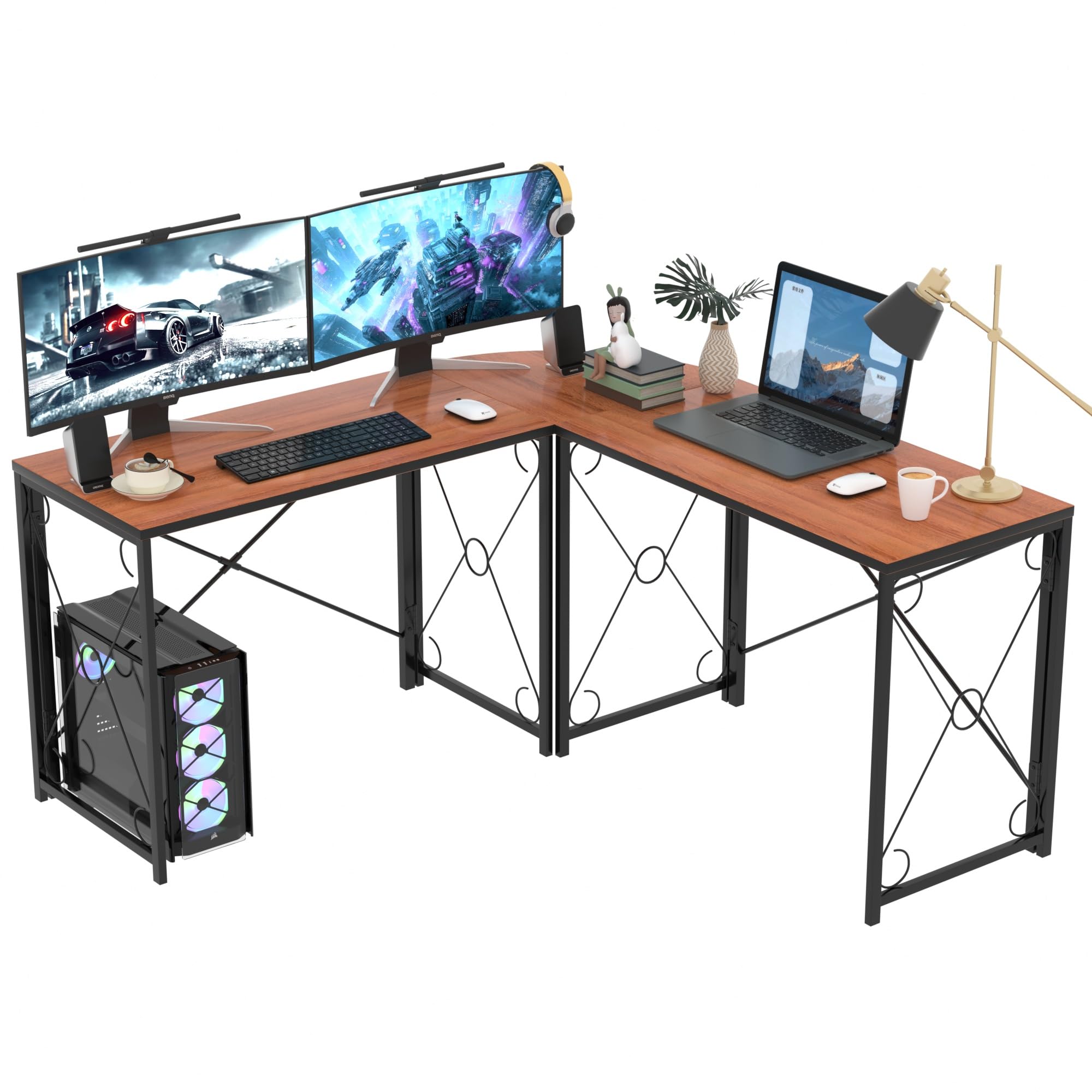 L-Shaped Computer Desk With Me - Desk Setup Dual Monitor recension och pris