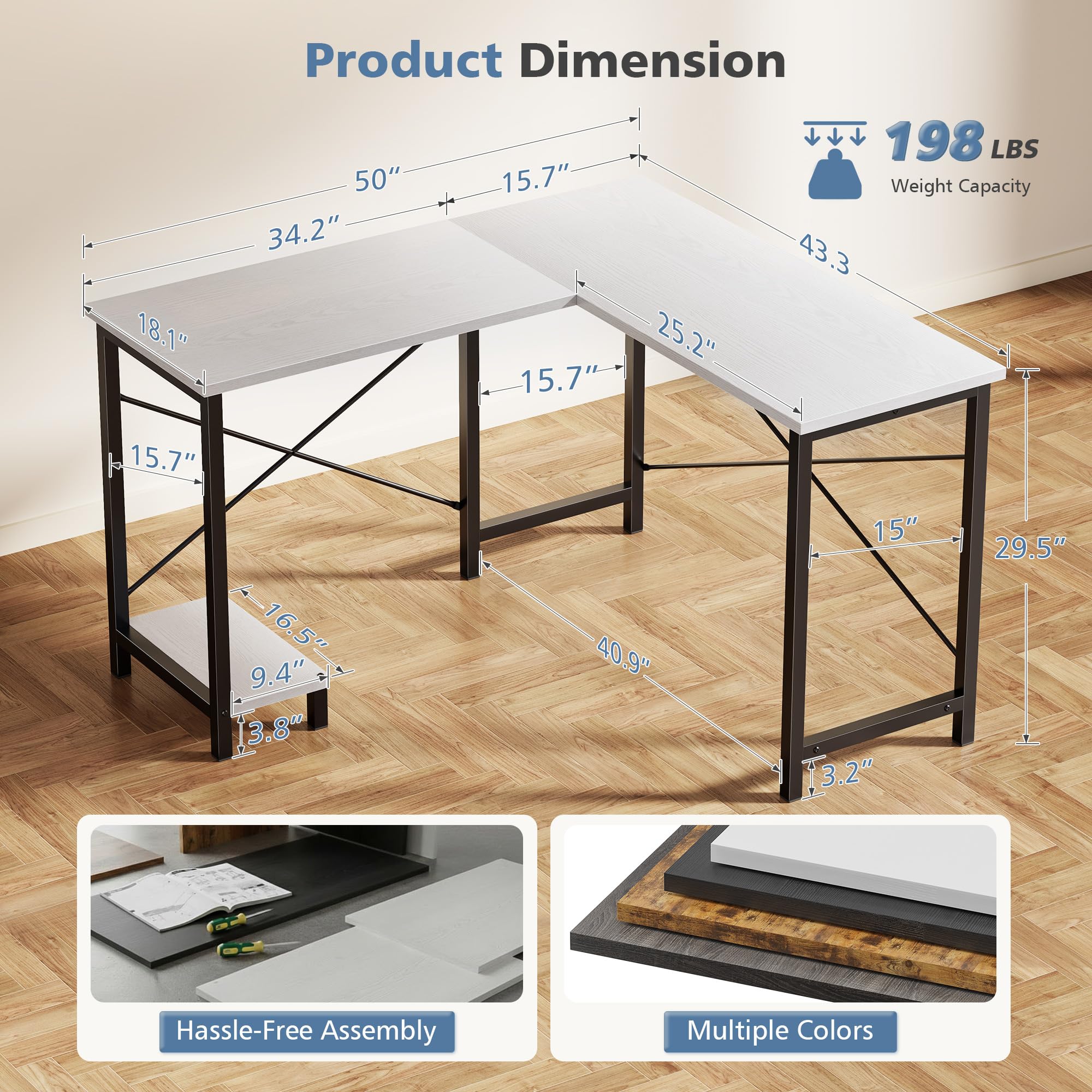 JHK 50 Inch L Shaped Desk Comp - Desk Setup Office recension och pris