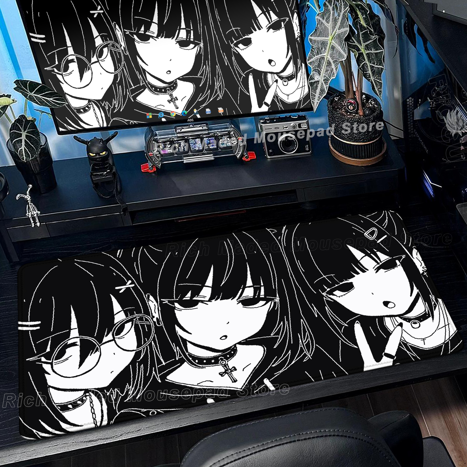 Black White Anime Girl Mouse P - Desk Setup Anime recension och pris