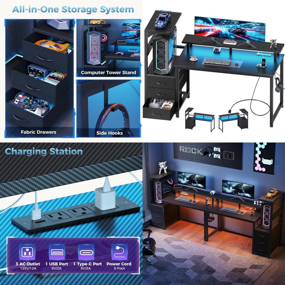 52'' L-Shaped Gaming Desk with - Desk Setup Dual Monitor recension och pris