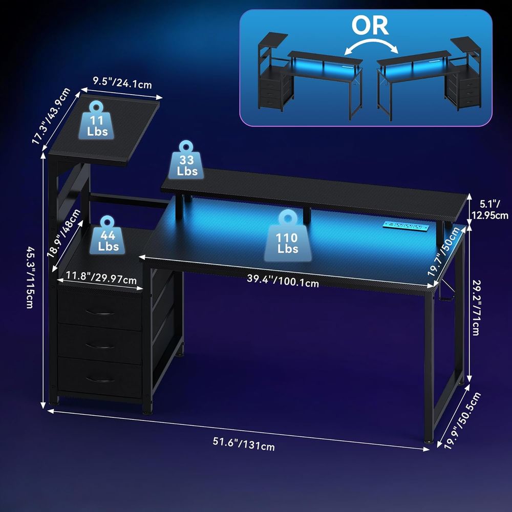 52'' L-Shaped Gaming Desk with - Desk Setup Dual Monitor recension och pris