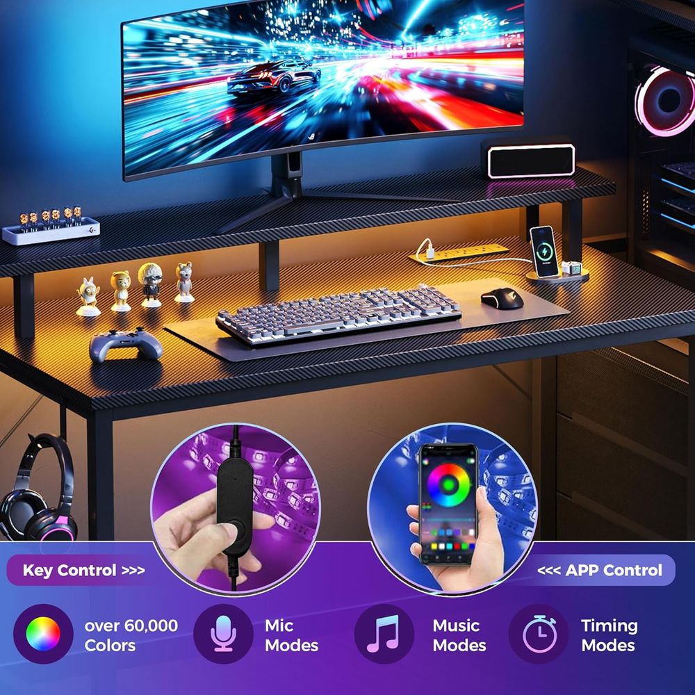 52'' L-Shaped Gaming Desk with - Desk Setup Dual Monitor recension och pris