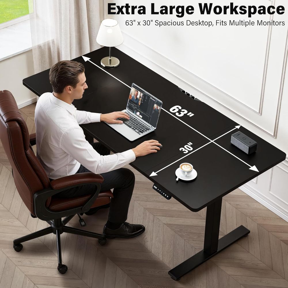 Large 63x30 Electric Adjustabl - Desk Setup Dual Monitor recension och pris