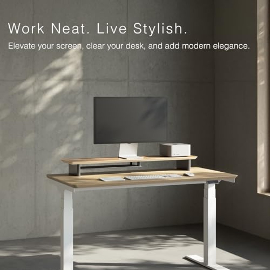 White Oak Dual-Tier Ergonomic  - Desk Setup Dual Monitor recension och pris