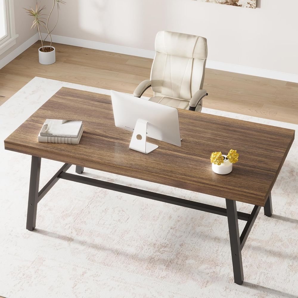 Extra Long Industrial-Style Ru - Desk Setup Dual Monitor recension och pris